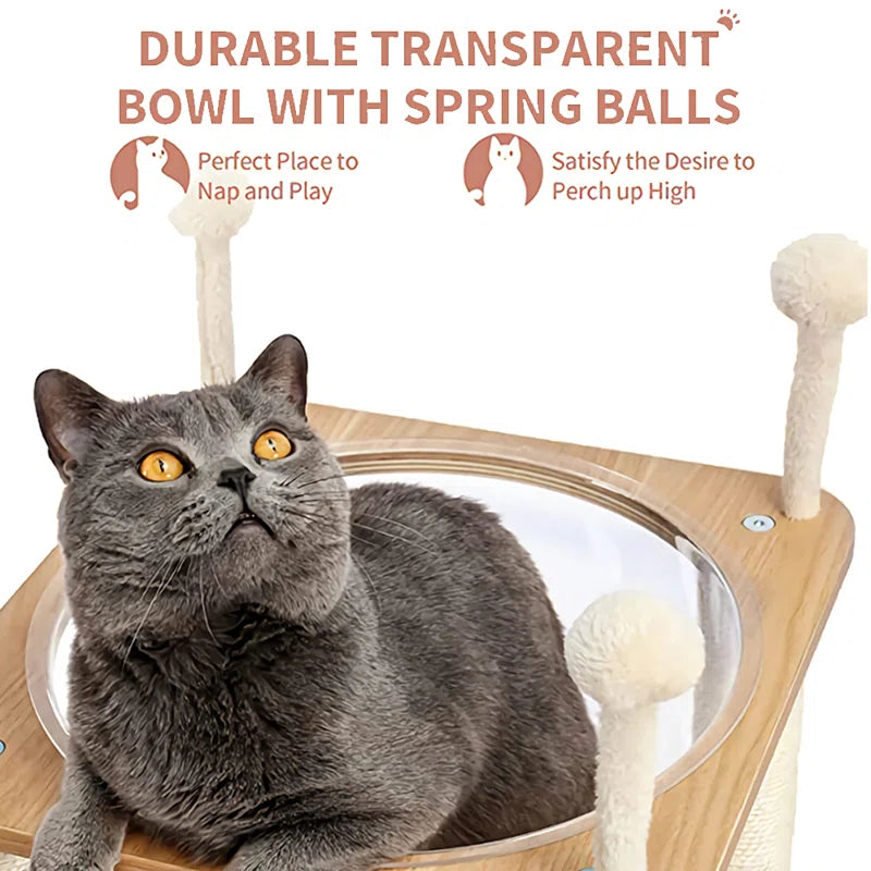 Tavion 51.2" Wooden Modern Large Cat Tree Tower with 2-Floor Condo, Capsule Nest and Dangling Balls for Large Cats
